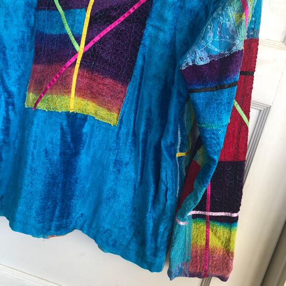 Parisian Works 90s Y2K Patchwork Art To Wear Shirt Jacket Shacket Small Hippie - Picture 7 of 13